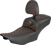 Saddlemen Roadsofa Extended Reach Seat With Backrest For Harley Davidson FLHX 1923 ABS 2024-2026 Gripper - Black/Orange