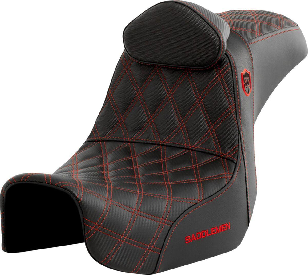 Saddlemen Pro Series SDC Performance Black Gripper Lumbar Grip Seat With Backrest For Harley Davidson FLD 1690 2012-2013 - Black/Red