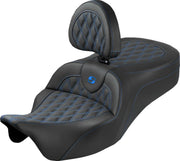 Saddlemen Roadsofa King Seat With Backrest For Harley Davidson FLH 1868 ABS 2021 Lattice Stitched - Black/Blue