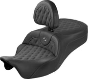 Saddlemen Roadsofa King Seat With Backrest For Harley Davidson FLH 1868 ABS 2021 Lattice Stitched - Black/Grey