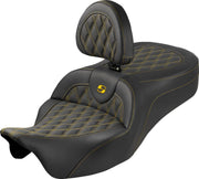 Saddlemen Roadsofa King Seat With Backrest For Harley Davidson FLH 1868 ABS 2021 Lattice Stitched - Black/Gold