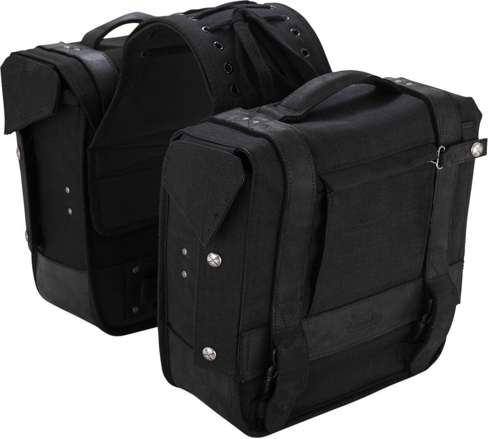Burly Throw Over Leather Saddlebag Set - Black