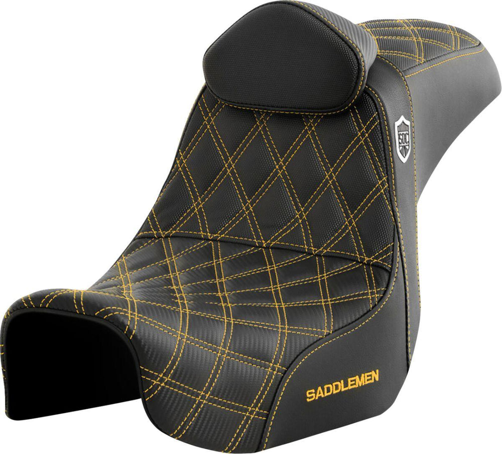 Saddlemen Pro Series SDC Performance Black Gripper Lumbar Grip Seat With Backrest For Harley Davidson FLD 1690 2012-2013 - Black/Gold