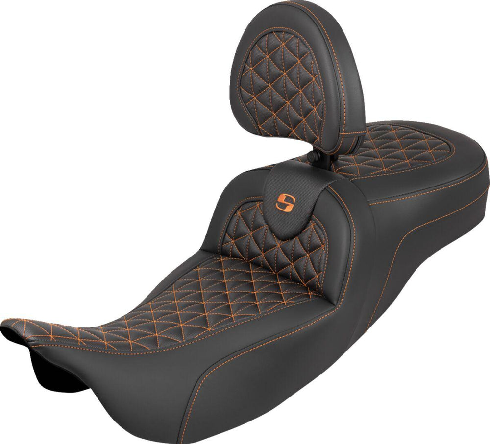 Saddlemen Extended Reach RoadSofa Tri Gripper Seat For Harley Davidson FLH 1868 ABS 2021 - Black/Orange