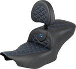 Saddlemen Roadsofa Standard Reach Seat With Backrest For Harley Davidson FLHX 1923 ABS 2024-2026 Gripper - Black/Blue