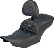 Saddlemen Roadsofa Standard Reach Seat With Backrest For Harley Davidson FLHX 1923 ABS 2024-2026 Gripper - Black/Blue