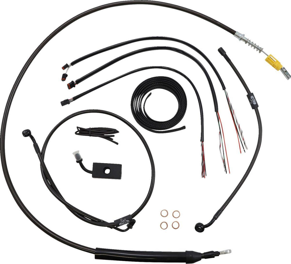 LA Choppers Complete Midnight Braided Handlebar Cable/Brake Hose Kit For Harley Davidson FLDE 1750 ABS 2018-2020 45.5 cm - 51 cm (18" - 20") - Black/Clear-Coated