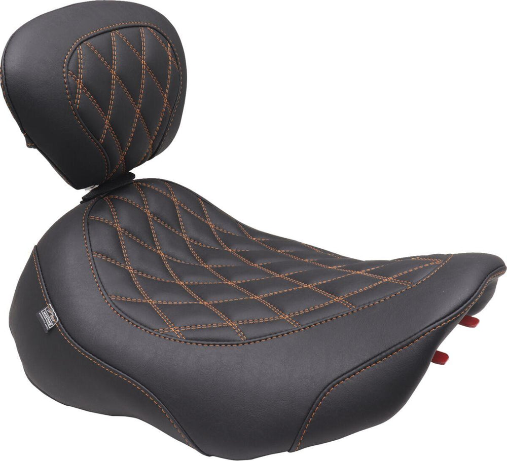 Mustang Wide Tripper Solo Seat With Backrest For Harley Davidson FLHX 1923 2024-2026 - Black/Orange