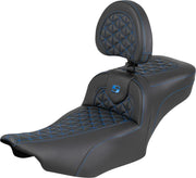 Saddlemen Roadsofa Extended Reach Seat with Backrest For Harley Davidson FLHX 1923 ABS 2024-2026 Gripper - Black/Blue