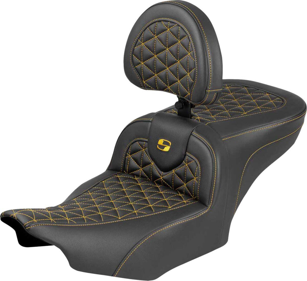 Saddlemen Roadsofa Standard Reach Seat With Backrest For Harley Davidson FLHX 1923 ABS 2024-2026 Gripper - Black/Gold