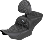 Saddlemen Roadsofa Standard Reach Seat With Backrest For Harley Davidson FLHX 1923 ABS 2024-2026 Gripper - Black/Silver