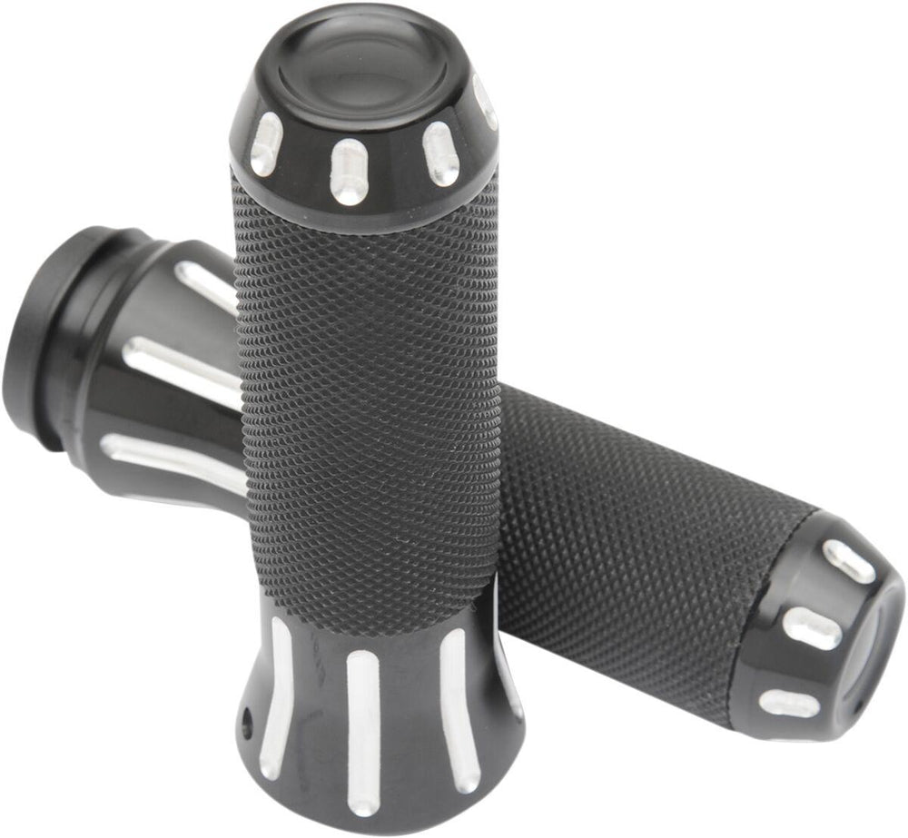 Drag Specialties Custom Grips For Harley Davidson FLHR 1584 2008 - Black Re-Silver