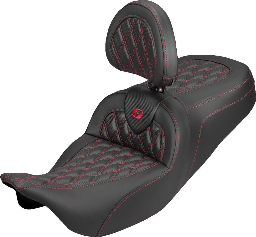 Saddlemen Roadsofa Carbon Fibre Seat With Driver Backrest For Harley Davidson FLH 1868 ABS 2021 - Black/Red