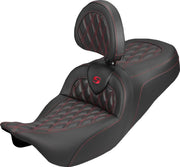 Saddlemen Roadsofa Carbon Fibre Seat With Driver Backrest For Harley Davidson FLH 1868 ABS 2021 - Black/Red
