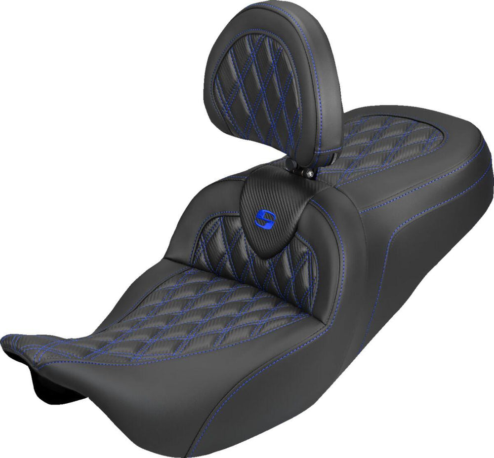 Saddlemen Roadsofa Carbon Fibre Seat For Harley Davidson FLH 1868 ABS 2021 Carbon Fiber Weave - Black/Blue