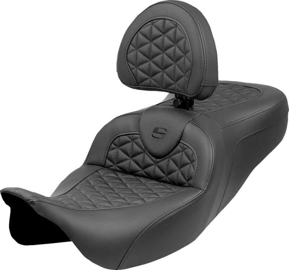 Saddlemen Extended Reach RoadSofa Tri Gripper Seat With Backrest For Harley Davidson FLH 1868 2021 - Black (Driver Seat Length: 44.5 cm)