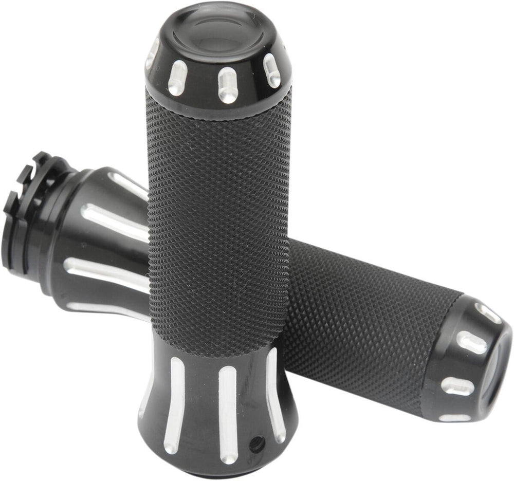 Drag Specialties Custom Grips For Harley Davidson FLD 1690 2012-2013 - Black Re-Silver