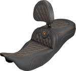 Saddlemen Roadsofa Carbon Fibre Seat With Driver Backrest For Harley Davidson FLH 1868 ABS 2021 - Black/Orange