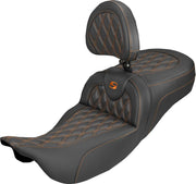 Saddlemen Roadsofa Carbon Fibre Seat With Driver Backrest For Harley Davidson FLH 1868 ABS 2021 - Black/Orange