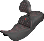 Saddlemen Roadsofa Extended Reach Carbon Fibre Seat With Driver Backrest For Harley Davidson FLH 1868 ABS 2021 - Black/Red