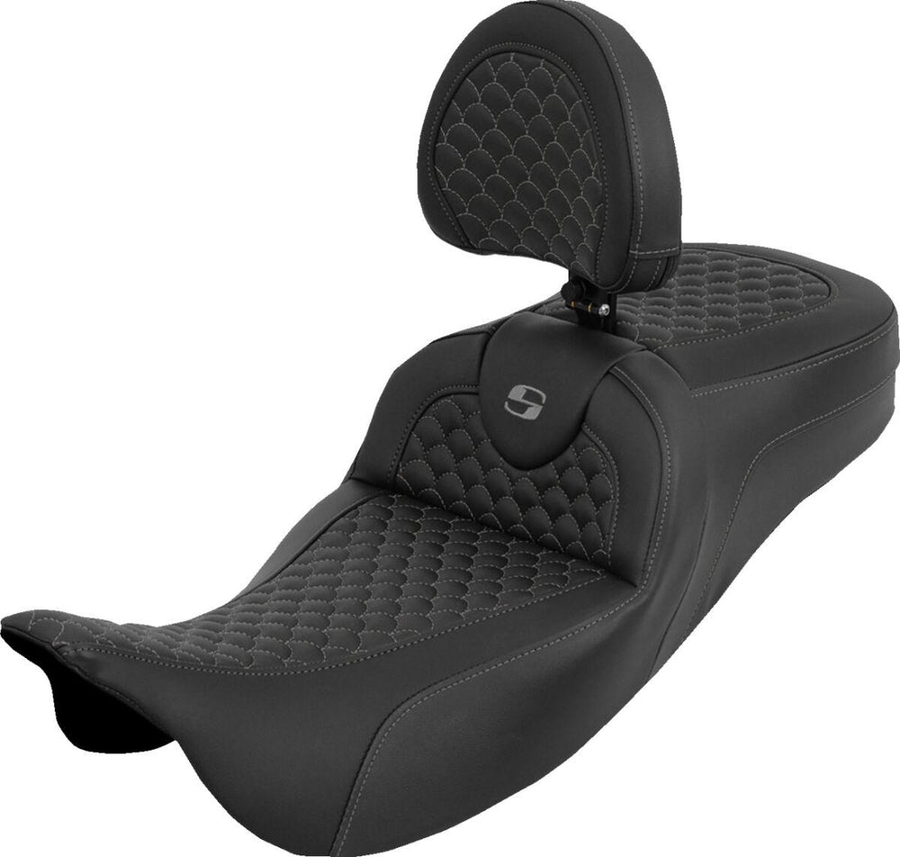 Saddlemen Dragon Scale Stitch RoadSofa Extended Reach Seat For Harley Davidson FLH 1868 ABS 2021 Dragon Stitch/Gripper - Black/Grey