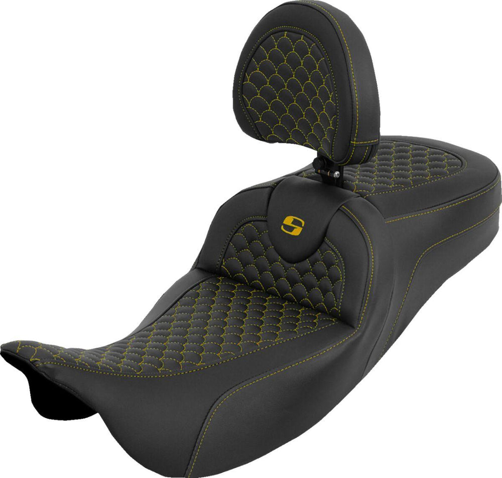 Saddlemen Dragon Scale Extended Reach Stitch RoadSofa Seat For Harley Davidson FLH 1868 ABS 2021 Dragon Stitch/Gripper - Black/Gold