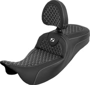 Saddlemen Dragon Scale Stitch Extended Reach RoadSofa Seat For Harley Davidson FLH 1868 ABS 2021 Dragon Stitch/Gripper - Black/White