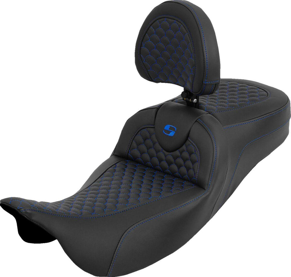 Saddlemen Dragon Scale Stitch Extended Reach RoadSofa Seat For Harley Davidson FLH 1868 ABS 2021 Dragon Stitch/Gripper - Black/Blue