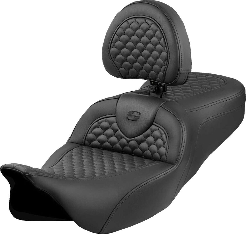 Saddlemen Roadsofa Dragon Scale Stitch Seat For Harley Davidson FLH 1868 2021 - Black (Driver Seat Length: 39.5cm)