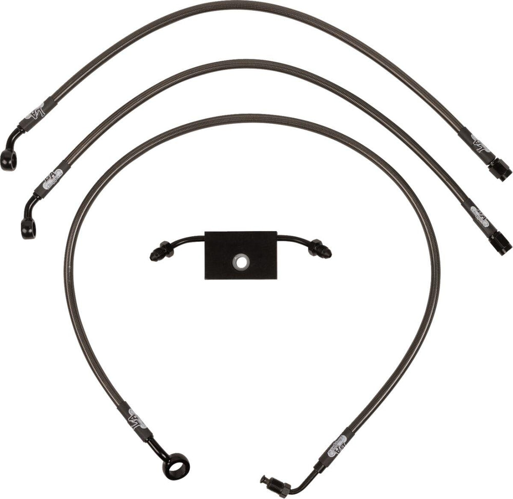 LA Choppers Midnight Braided Brake Hose Kit For Harley Davidson FLS 1690 ABS 2012-2013 12" - 14" - Black/Midnight