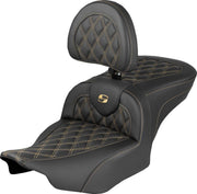 Saddlemen Roadsofa Lattice Stitch Seat With Backrest For Harley Davidson FLHX 1923 ABS 2024-2026 - Black/Gold