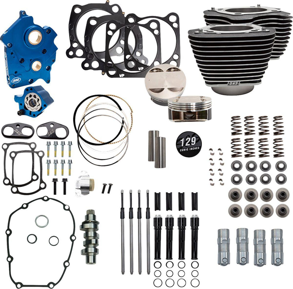 S&S Cycle 129" Power Package For Harley Davidson FLDE 1750 ABS 2018-2020 - Highlighted Fins/Wrinkle Black