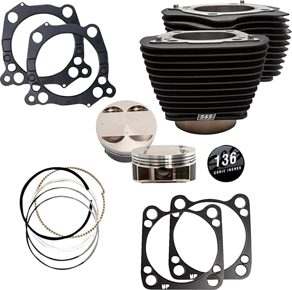 S&S Cycle 136" Big Bore Cylinder Kit For Harley Davidson FLDE 1750 2018-2020 - Non-Highlighted Fins Wrinkle Black