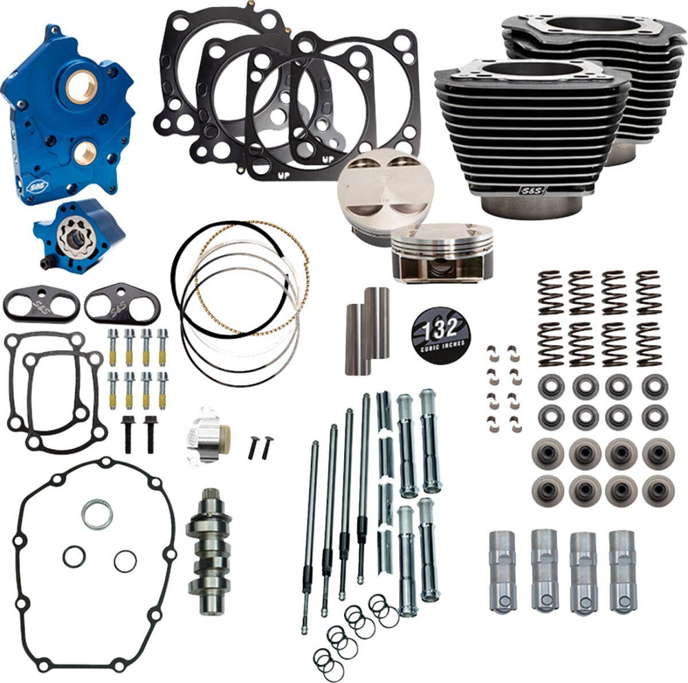 S&S Cycle 132" Power Package For Harley Davidson FLDE 1750 ABS 2018-2020 - Black Granite/Highlighted Fins