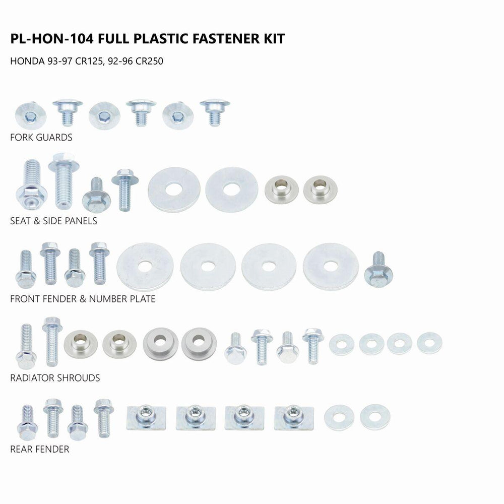 UFO Full Plastic Fastener Kit For Honda CR125 1993-1997 - Steel