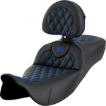 Saddlemen Roadsofa Extended Reach Seat With Backrest For Harley Davidson FLHR 1584 2008 - Black/Blue (Driver Seat Length: 42 cm)