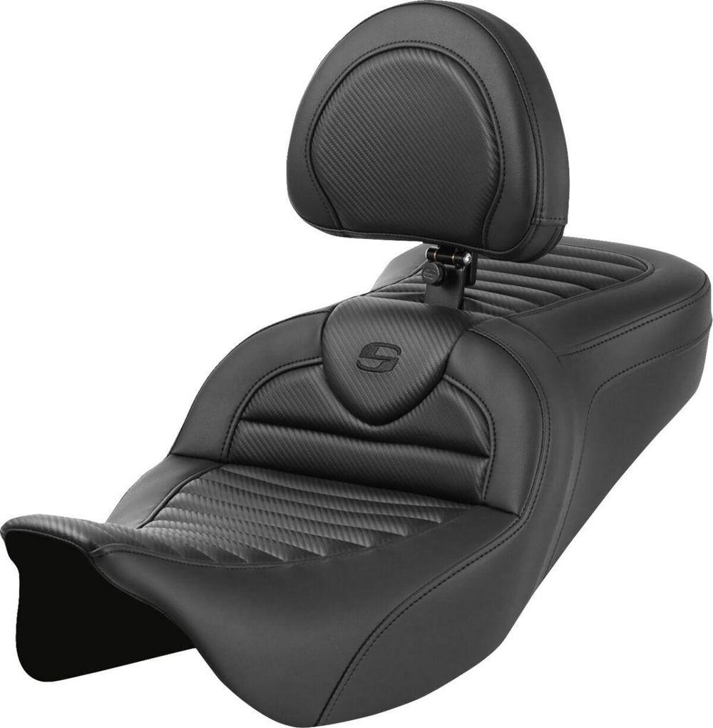 Saddlemen Roadsofa Carbon Fibre Tuck-n-Roll TR Seat With Backrest For Harley Davidson FLH 1868 2021 - Black