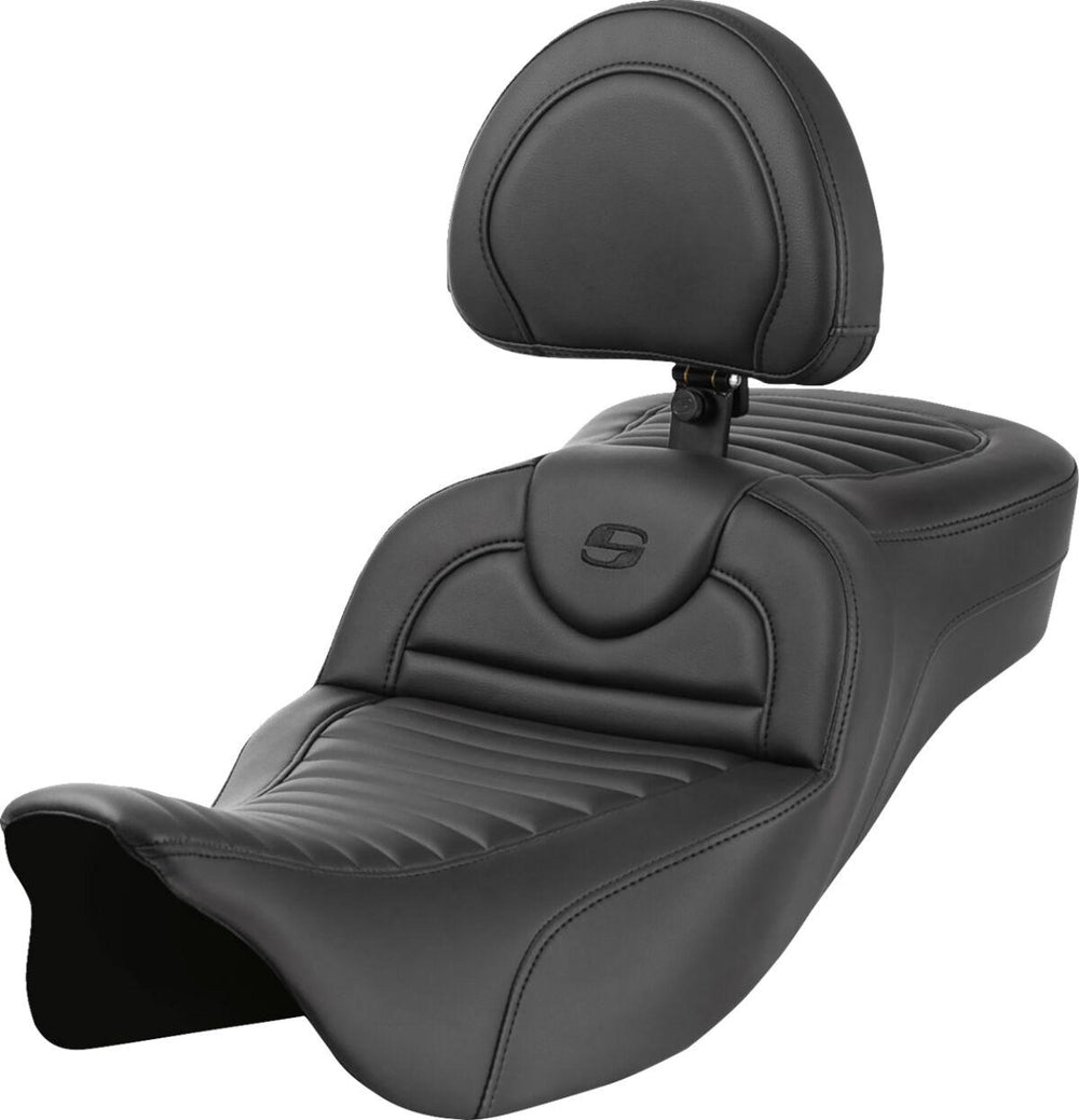 Saddlemen Roadsofa Extended Reach Tuck-n-Roll Seat With Backrest For Harley Davidson FLH 1868 2021 - Black