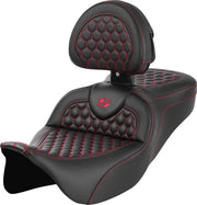 Saddlemen Honeycomb Roadsofa Seat With Backrest For Harley Davidson FLH 1868 2021 - Black/Red (Driver Seat Length: 39.5 cm)
