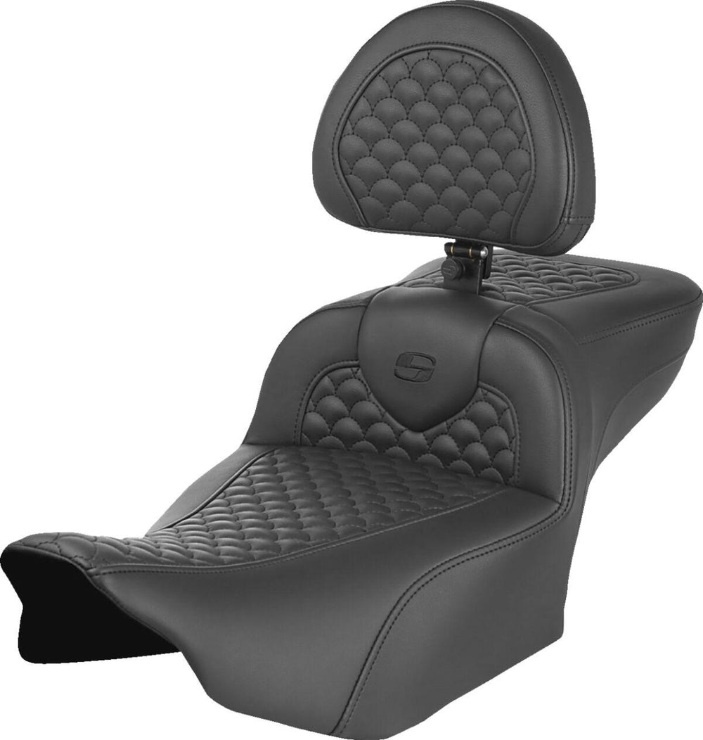 Saddlemen Roadsofa Scallop Stitch Seat With Backrest For Harley Davidson FLHX 1923 2024-2026 - Black