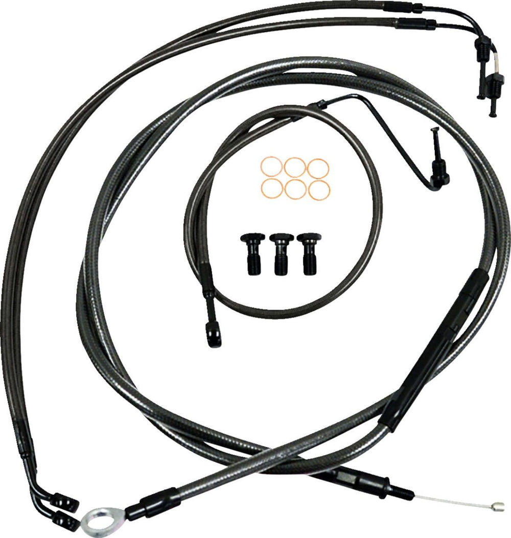 LA Choppers Standard Midnight Braided Handlebar Cable/Brake Quick Connect Hose Kit For Harley Davidson FLDE 1750 ABS 2018-2020 30.5 cm - 35.5 cm (12" - 14") - Black/Clear-Coated