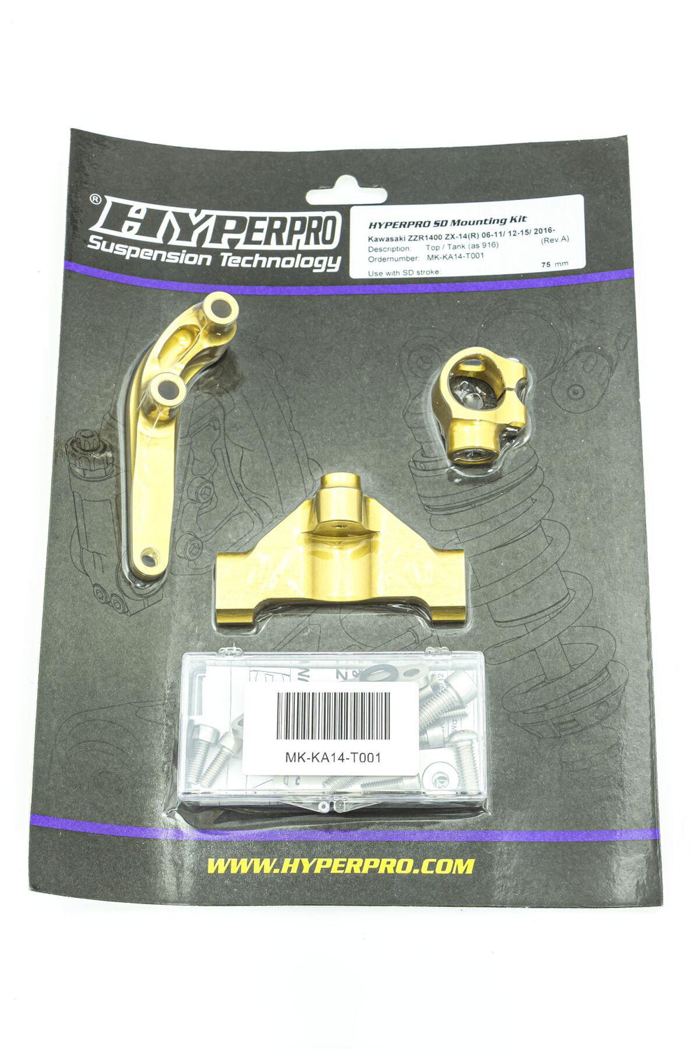 Hyperpro Steering Damper Mounting Kit For Kawasaki ZZR 1400 2006-2020 - Gold