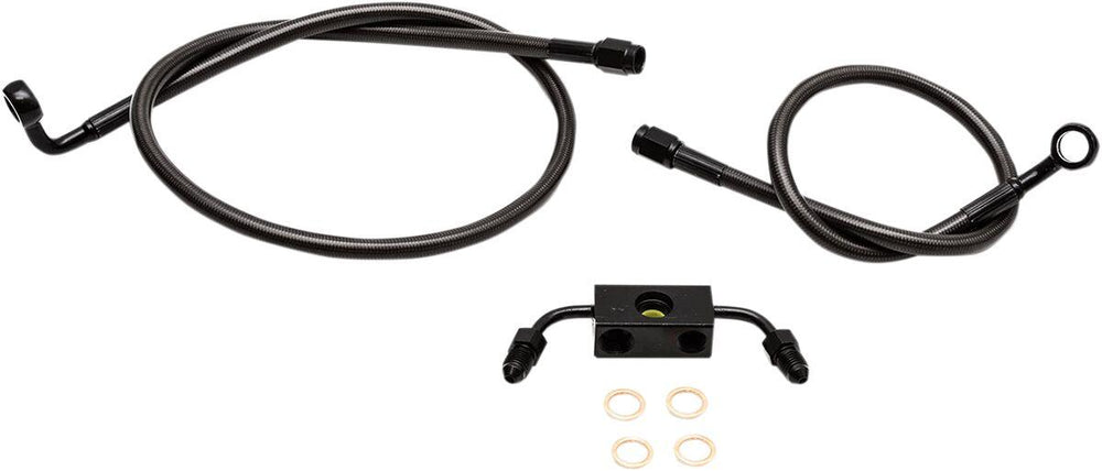 LA Choppers Midnight Braided Brake Hose Kit For Harley Davidson XL1200C 2014-2019 Standard - Black/Midnight