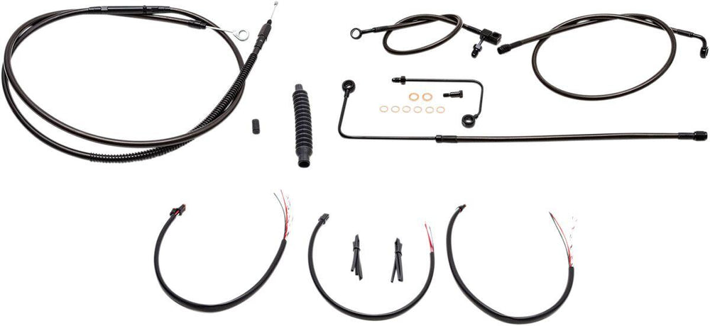 LA Choppers Complete Midnight Braided Handlebar Cable/Brake Hose Kit For Harley Davidson FLS 1690 2016-2017 30.5 cm - 35.5 cm (12" - 14") - Black/Clear-Coated