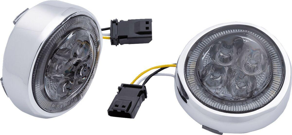 Ciro LED Fang Front Signal Light Inserts with Bezel For Harley Davidson FLD 1690 2012-2013 Chrome Smoke