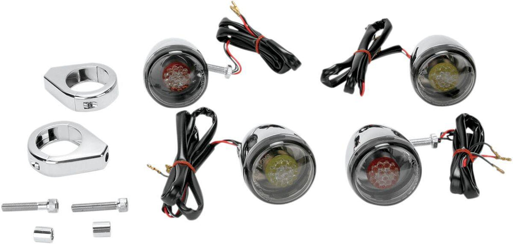 Drag Specialties Custom Deuce-Style Front & Rear LED Turn Signal Kit - Chrome/Smoke