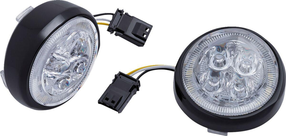 Ciro LED Fang Front Signal Light Inserts with Bezel For Harley Davidson FLD 1690 2012-2013 Black Clear