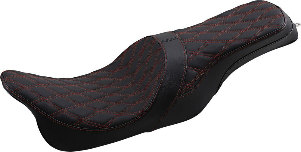Drag Specialties Forward Positioned Predator Seat For Harley Davidson FLHR 1584 2008-2011 Double Diamond/Red Stitching - Black/Red