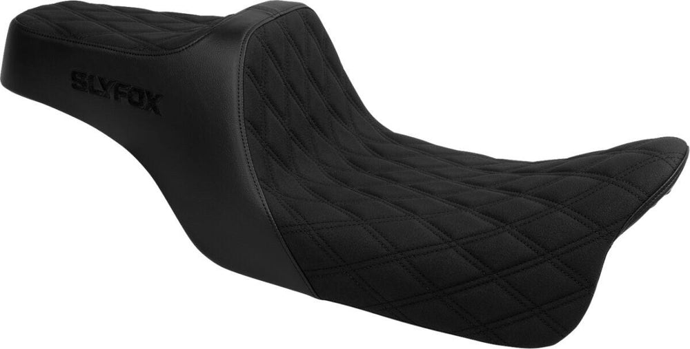 Slyfox High Noon Seat For Harley Davidson FLHR 1584 2008-2011 Black Logo/Double Diamond - Black