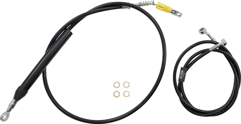 LA Choppers Complete Black Vinyl Braided Handlebar Cable/Brake Hose Kit Non-ABS For Harley Davidson FLDE 1750 ABS 2018-2020 45.5 cm - 51 cm (18" - 20") - Black/Clear-Coated